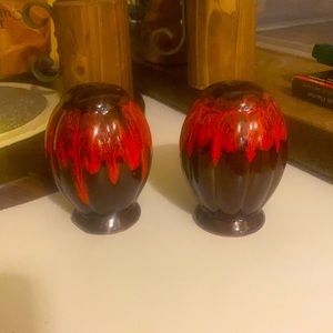 Evangeline Ware Canadian Pottery - Orange Glazed Salt and Pepper - Retro 1970s